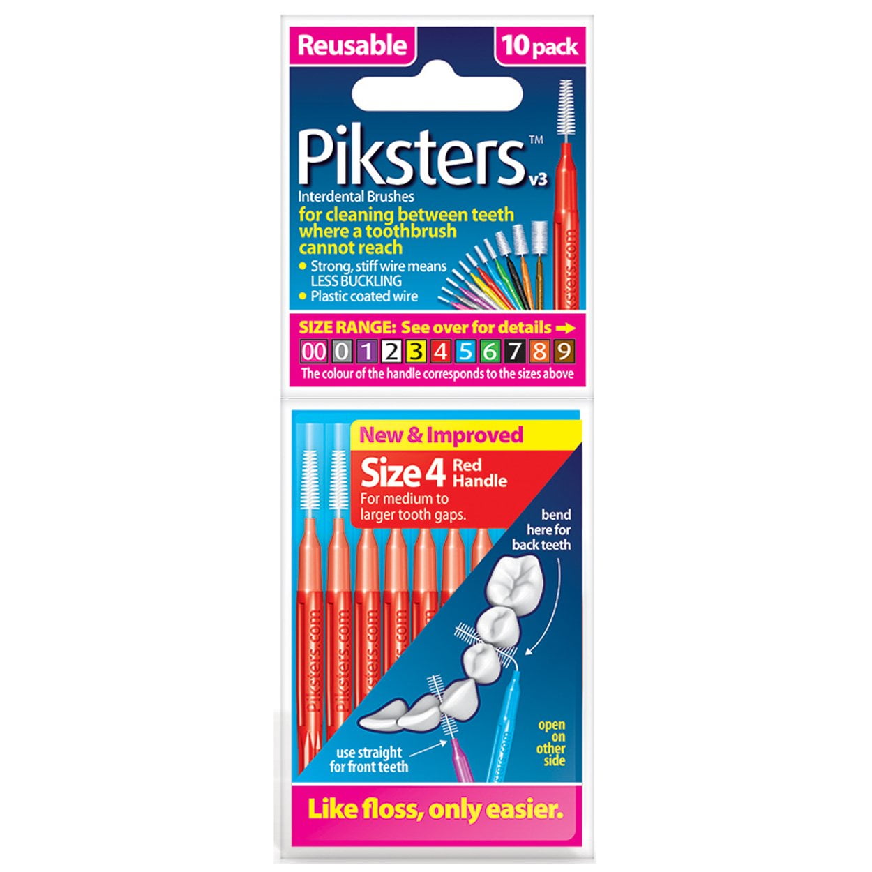 Interdental Brushes Piksters Size 4 Red Handle For Cleaning Between Teeth Clean Plaques Protect Gum and Mouth Health