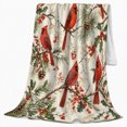 thumbnail image 2 of Red Cardinals Across Evergreen And Holly Branches, Soft Flannel Blanket with Naturalistic Winter Botanical Print, Housewarming Gift and Home Decor for Bedroom and Living Room, 2 of 7
