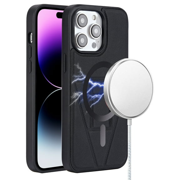 Designed for Apple iPhone 15 Pro Magnetic Circle Compatible with MagSafe, Slim Invisible Victory Stand Hybrid Shockproof TPU Phone Case Cover [Black]