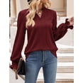 thumbnail image 3 of Alsol Lamesa Womens Boho Jacquard Print V Neck Shirt Blouses Casual Long Sleeve Tunic Tops, 3 of 6