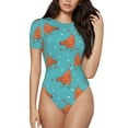 thumbnail image 2 of Goofa Funny Chicken Printed Women Rash Guard Short Sleeve,Tummy control Swimsuit Surfing Swimsuit Bathing Suit One Piece Swimsuit UPF 50-, 2 of 9