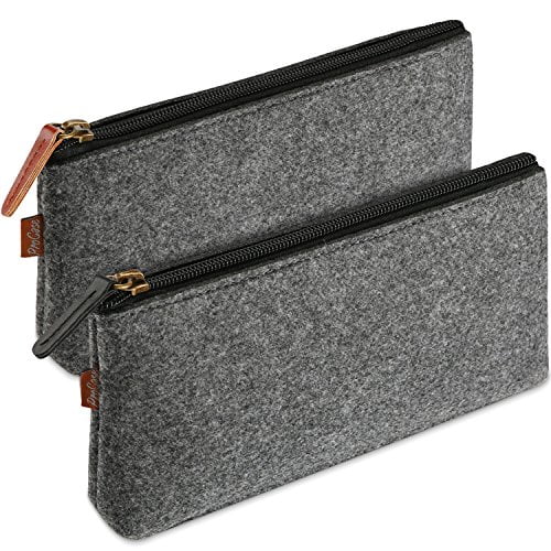 ProCase Pencil Bag Pen Case Felt Students Stationery Pouch Zipper Bag for Pens Pencils Highlighters Gel Pen Markers Eraser and Other School Supplies -2 Pack Black