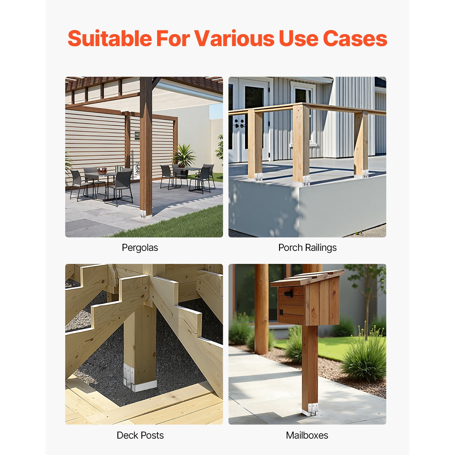 KFFKFF 4x4 Post Base 10 Pcs, Inner Dimensions 3.53x3.56inch/89.6x90.5mm Concrete Post Anchor, Durable Zinc-Plated Carbon Steel Brackets with 1-Inch Standoff, Suitable for Pergolas and Patio