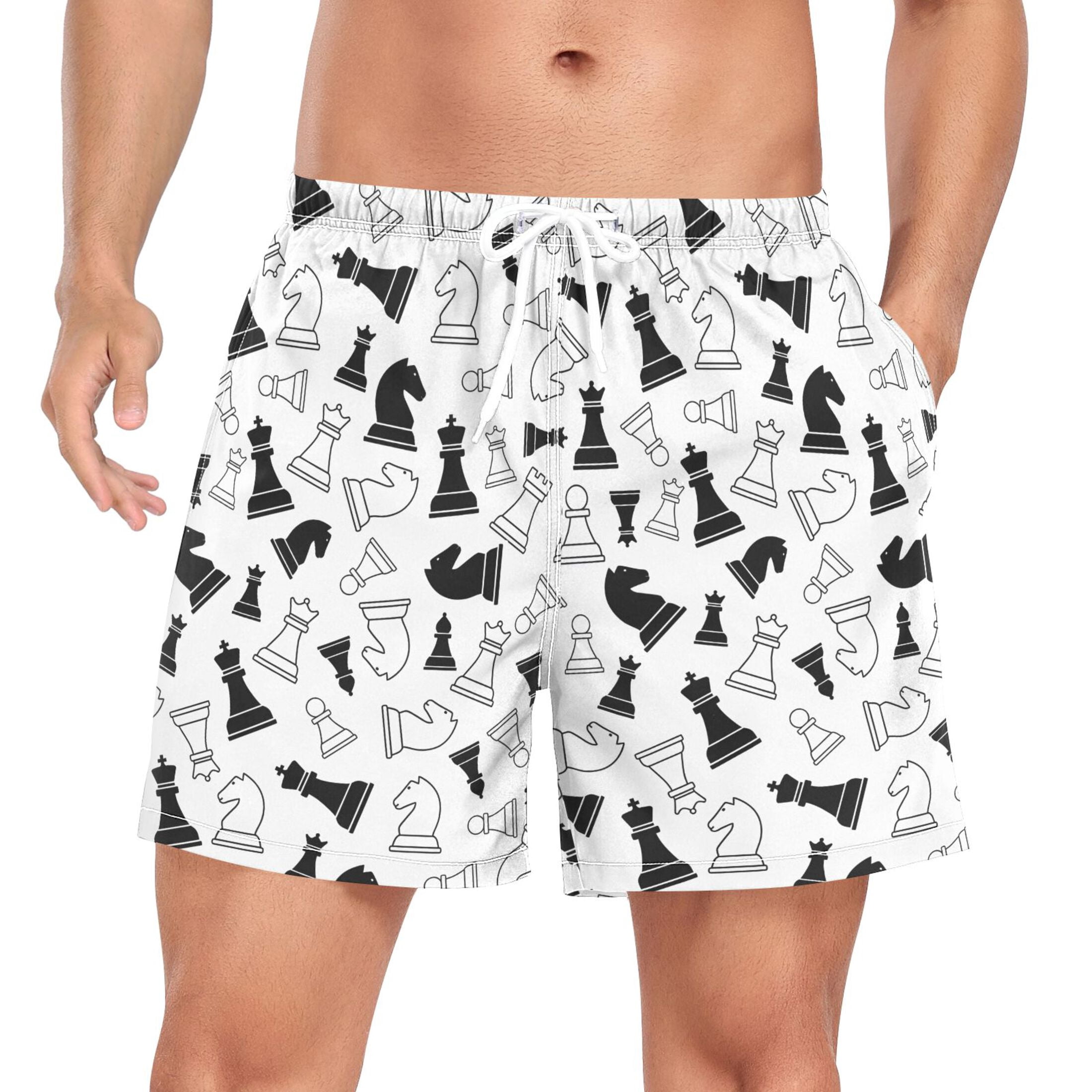 joogoo Men's Retro Chess Swim Trunks with Liner Pocket Beach Shorts S