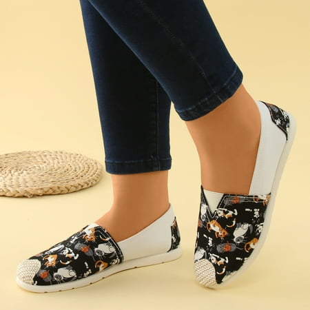 

ZTTD Ladies Floral Cartoon Printing Shoes Fashion Soft Sole Cloth Shoes Linen Soft Sole Cloth Shoes Beef Tendon Sole Non Slip Cloth Shoes