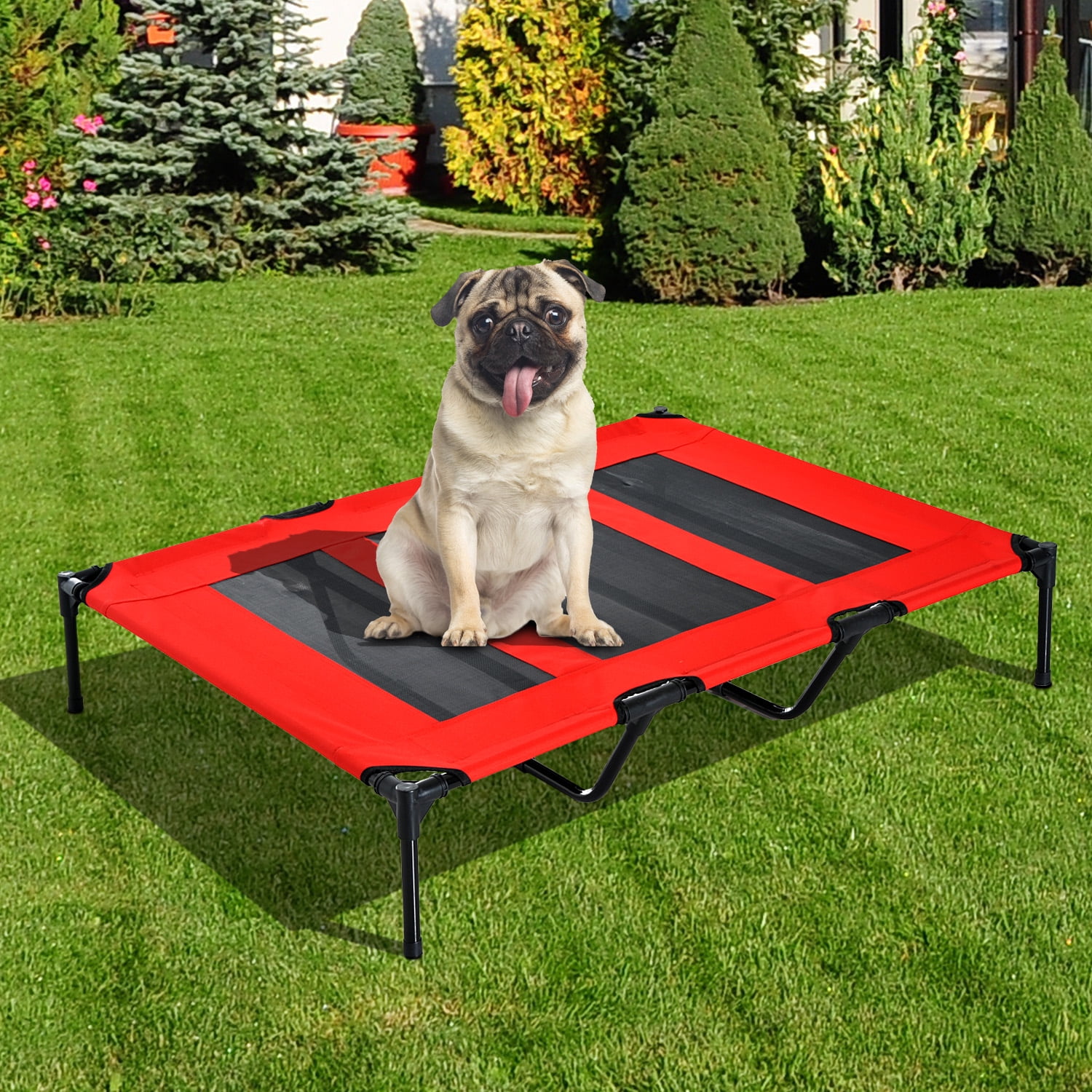 Pet Bed Dog Trampoline Elevated Raised Hammock Heavy Duty Red Cover Cat