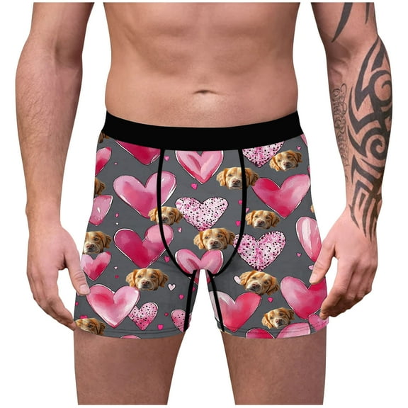 USNSM Men's Fashion Pattern Printing Underwear Boxer Briefs Cotton Stretch Moisture-Wicking Soft Comfortable Breathable Underwear Dark Gray M