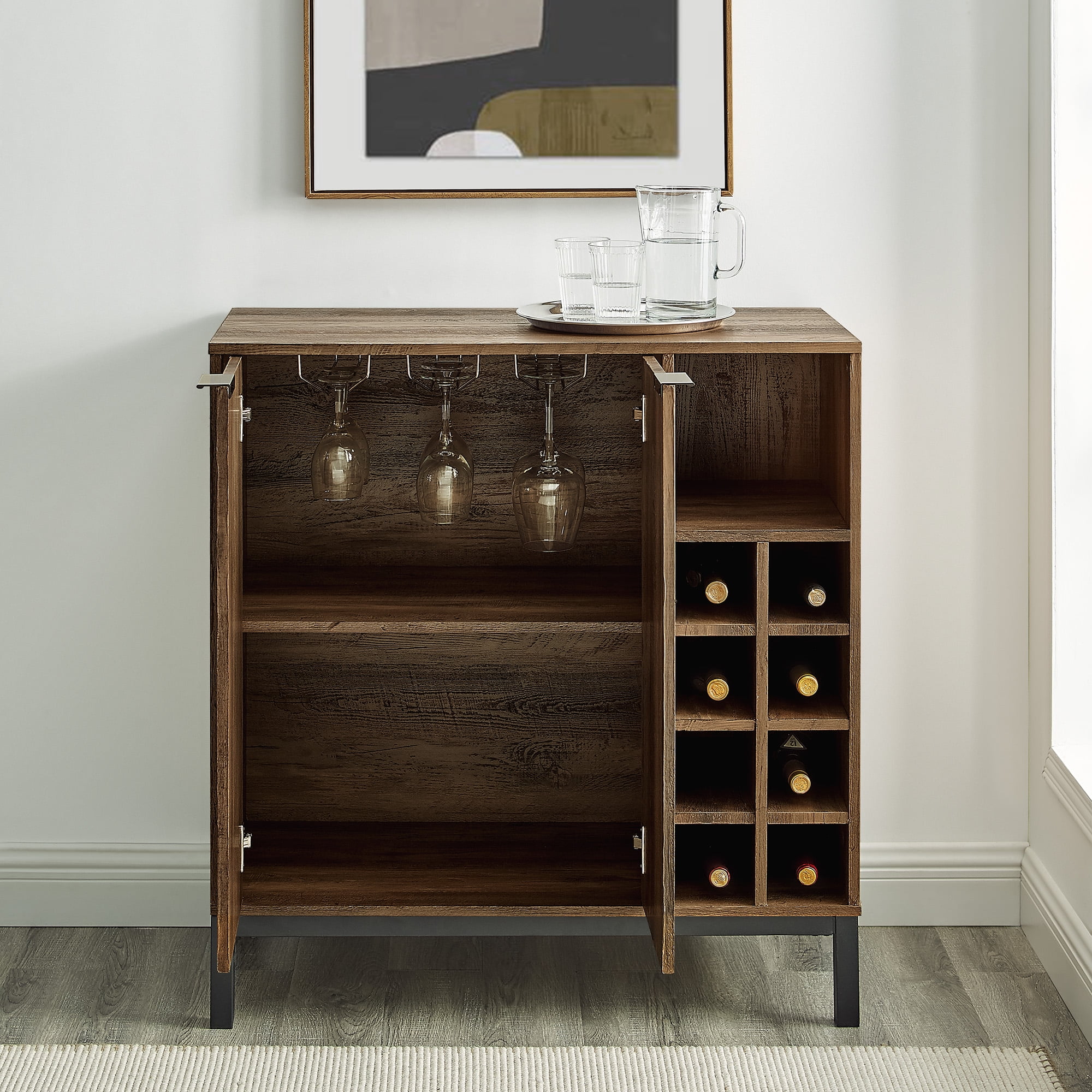 Walker Edison Modern 2 Door Wine Bottle Storage Bar Cabinet Barnwood
