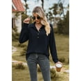 thumbnail image 3 of XCHQRTI Women V Neck Blouse Turndown Collar Long Sleeve Shirts with Buttons Fall Clothes Ladies Tops, 3 of 8