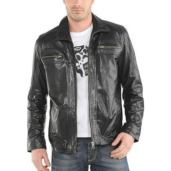 Mens Sheepskin Real Leather Jacket Zipper Biker Moto Slim Fit Jacket MJF048