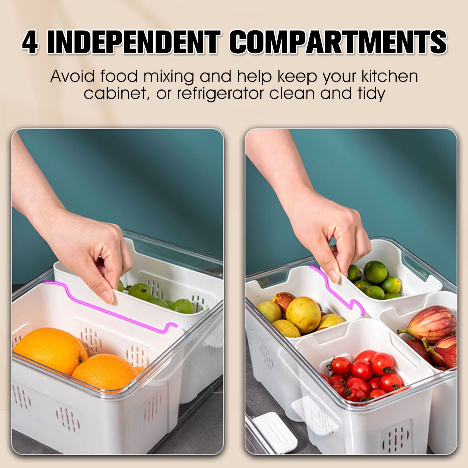 INNOVATIVE LIFE Sealed 4 Compartment Snackle Box Container, Divided Food  Serving Trays & platters with Lid for Snack, Fruit, Vegetable, Fish, Meat