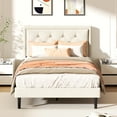 thumbnail image 7 of VIPLOV Full Size Platform Bed Frame with Upholstered Velvet Button Tufted Headboard, Mattress Foundation with Wooden Slat Support, No Box Spring Needed, Easy Assembly, Noise Free, Beige, 7 of 7