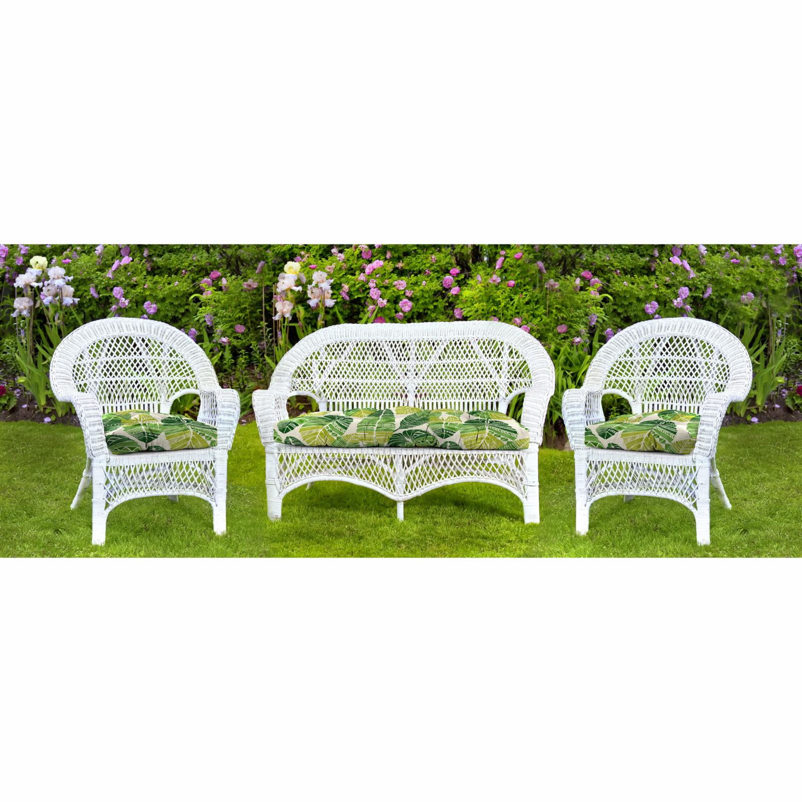 Jordan Manufacturing 3-Piece Hixon Sunset Beige Leaves Outdoor Cushion Set with 2 Wicker Chair Cushions and 1 Wicker Bench Cushion