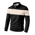 thumbnail image 6 of Men's Long Sleeve Collared Polo Shirt, Button Down Striped Plaid Color Block Casual Top with Pocket, Beige XL, 6 of 7