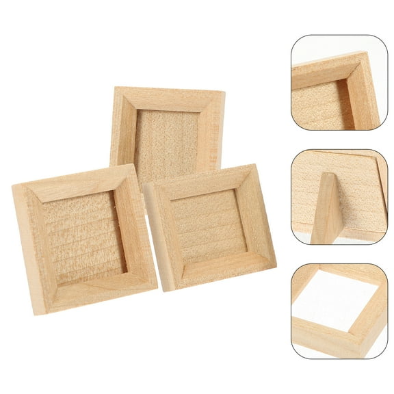 OUNONA Mini Picture Frames Set of 3 Khaki Wooden Doll House Decor Great for Miniature Scenes