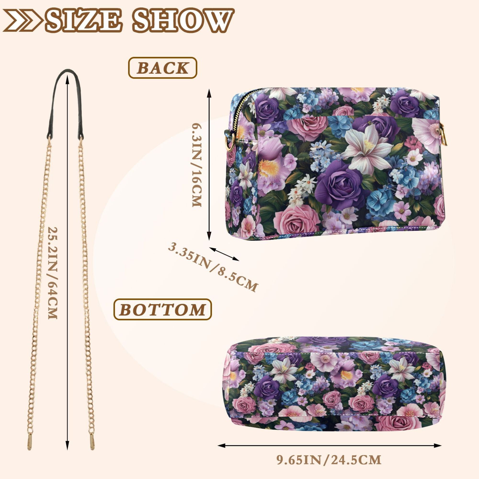 FORMRS Women Crossbody Purse with Chain Strap Vegan Leather Shoulder Handbag, Pink and Purple Flowers