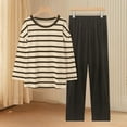 thumbnail image 1 of Kelon Ensembles de Pyjama pour Femmes en Solde Pyjamas en Coton pour Femmes Pyjamas Confortables à Rayures Dégradées Couleur Unie Imitation Coton Pyjamas Décontractés Amples à Manches Longues avec Pantalon Ensemble, 1 of 3