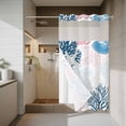 thumbnail image 4 of Blue Coastal No Hook Shower Curtain with Snap in Liner, Waterproof Fabric Shower Curtains, Grey Red Pink Coral Starfish Nautical Shower Curtain Set Top See Through for Bathroom 54"x78", 4 of 8