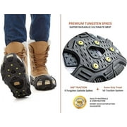 ICETRAX V3 Tungsten Crampons, Ice Cleats for Shoes and Boots - Ice Grips for Snow and Ice, Non-Slip Shoe Grippers with Reflective Heel (Black, S/M)