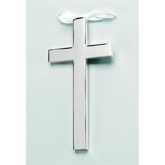 Creative Gifts International 002880 4.75 x 2.5 in. Cross with White Ribbon - Silver