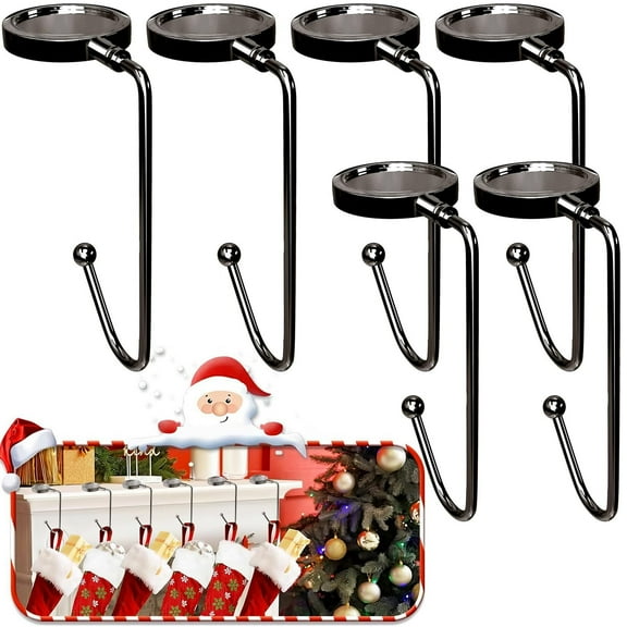 365park Christmas Mantle Stocking Holders Set of 6 - Upgrade Non-Slip Fireplace Hangers, Lightweight Metal Hooks for Christmas Party Decoration (Gold)