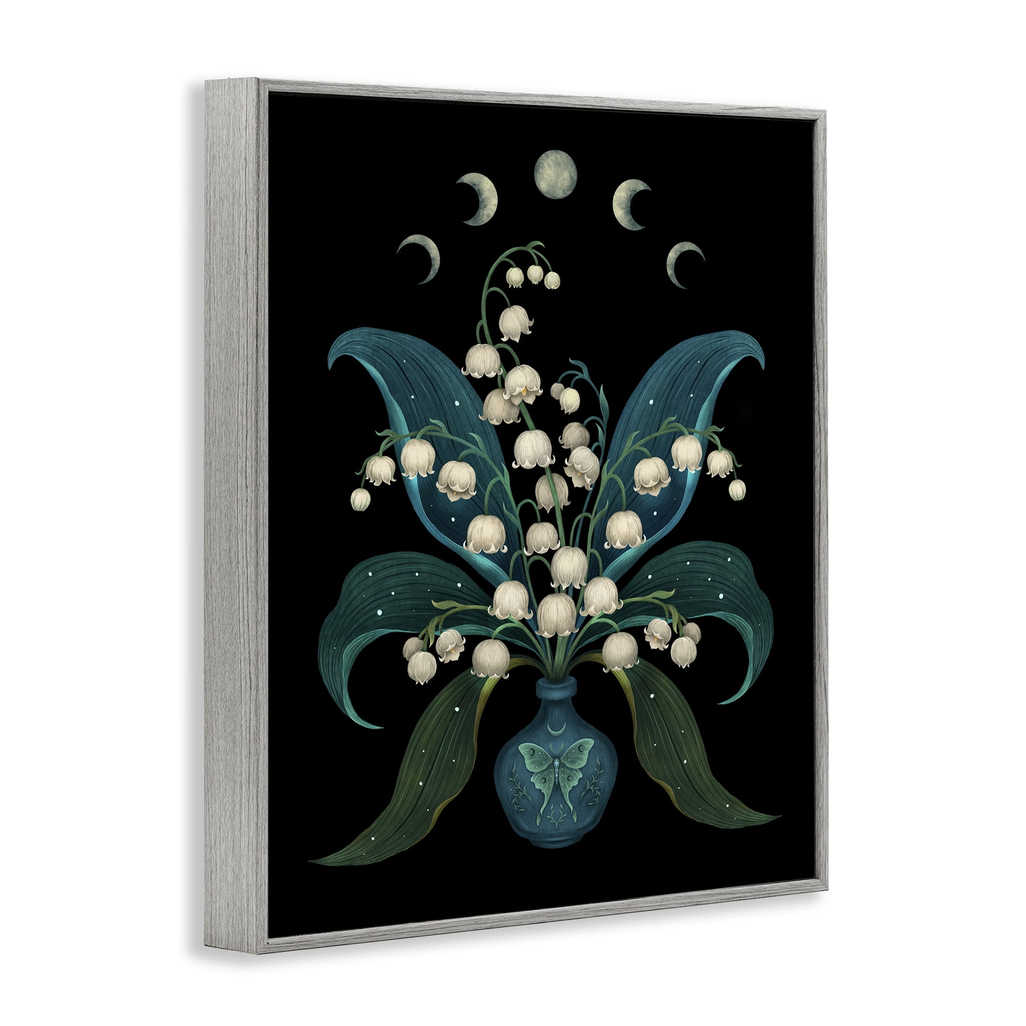 Stupell Industries Lunar Lily Of Valley Gray Framed Giclee Art, design by Episodic Drawings