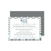 Blue Elephant Baby Shower Thank You Cards (15 Pack) Boys Notecards with Envelopes - Notes with Message from Newborn Babies - Jungle Animal Stationery Set Size 4x6 - Paper Clever Party