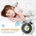 thumbnail image 5 of Onekawa 4”Metal Double Bell Alarm Clock for Deep Sleepers, Luminous Dial, Silent Non-Tick Alarm Clock, Battery Powered (Batteries Not Included), For Office, Bedroom Bedside, Room Decoration - Silver, 5 of 6