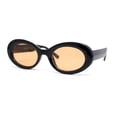 thumbnail image 2 of Womens Iconic Mod Thick Plastic Oval Round Classic Sunglasses Black - Light Brown, 2 of 4