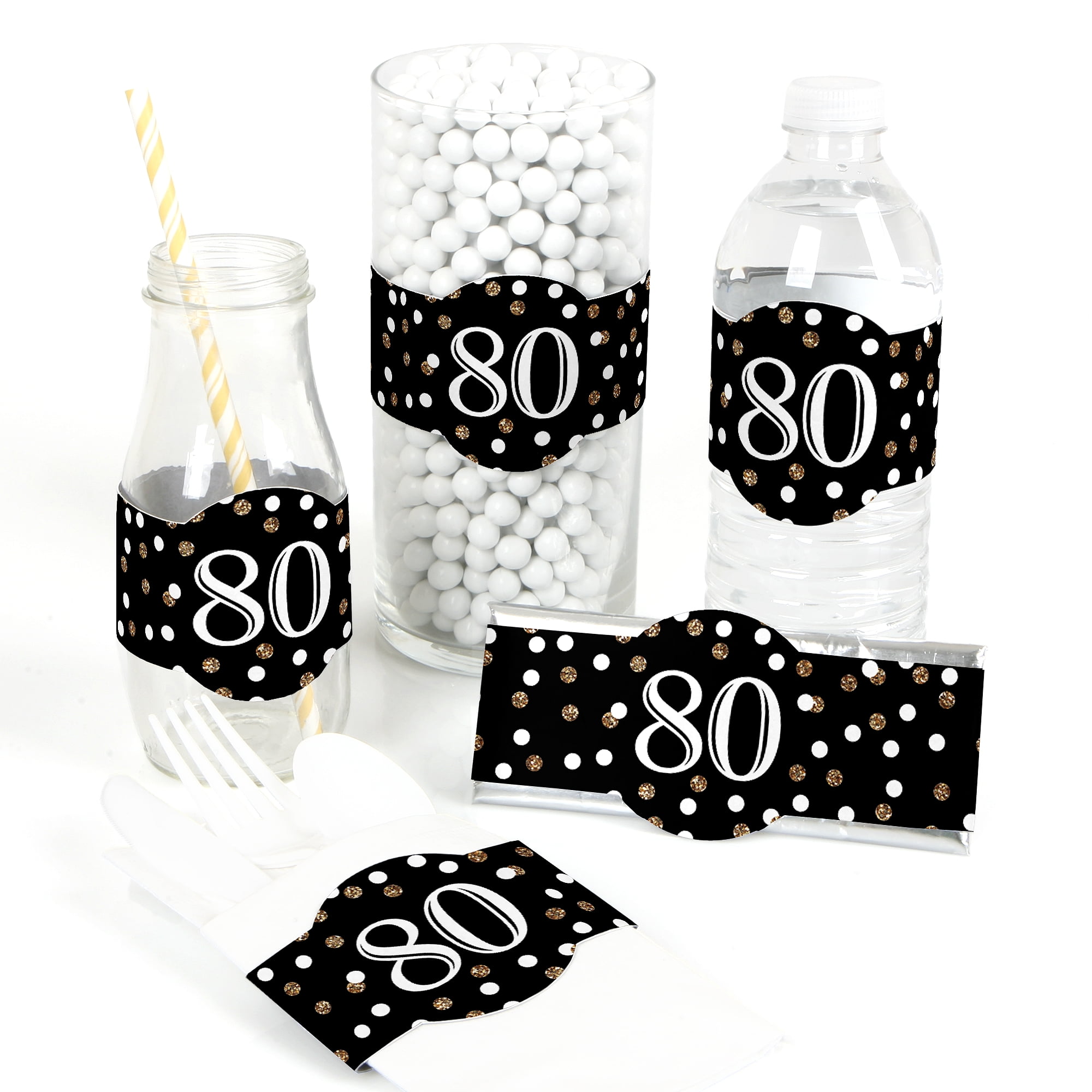 Adult 80th Birthday - Gold - DIY Birthday Party Wrapper Favors - Set of