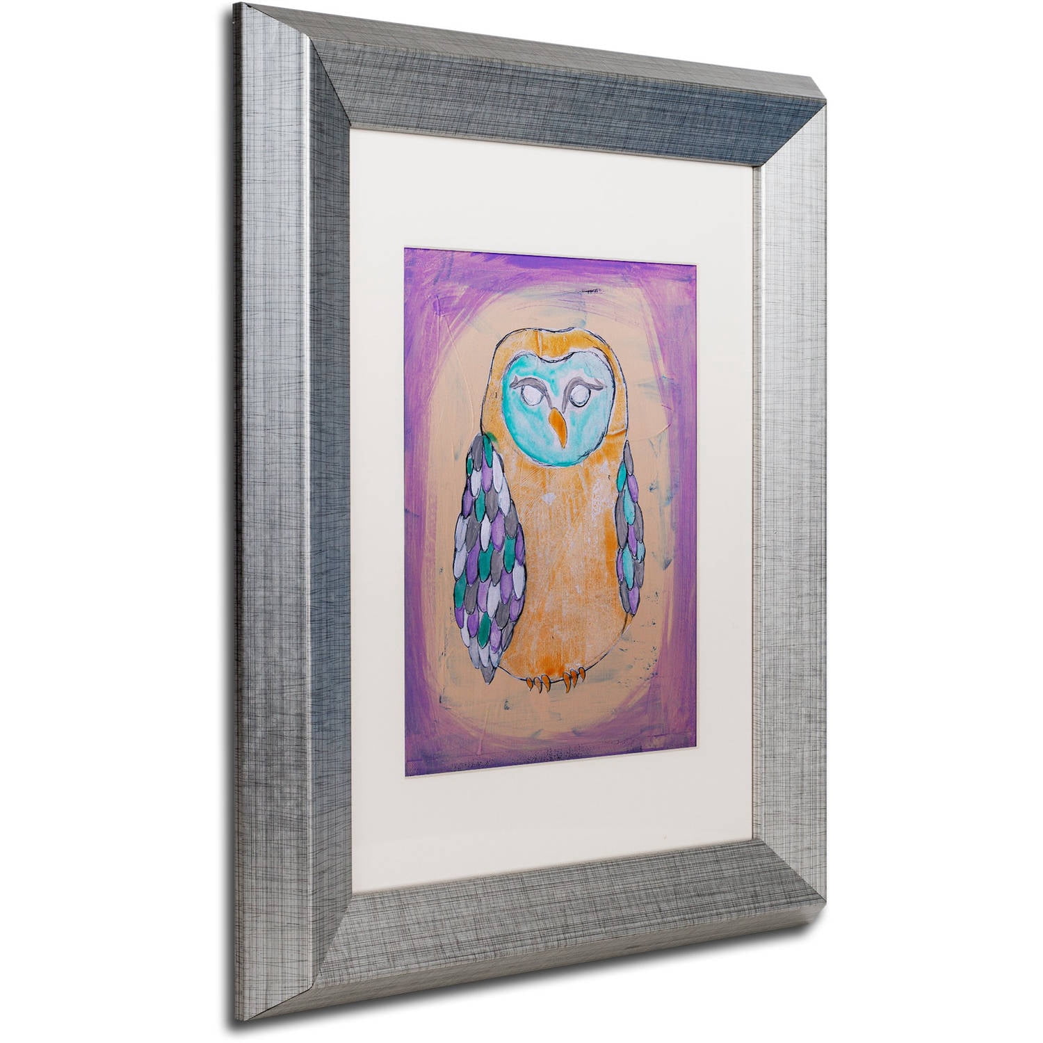 Trademark Fine Art 'Owl I' Canvas Art by Nicole Dietz, White Matte, Silver Frame
