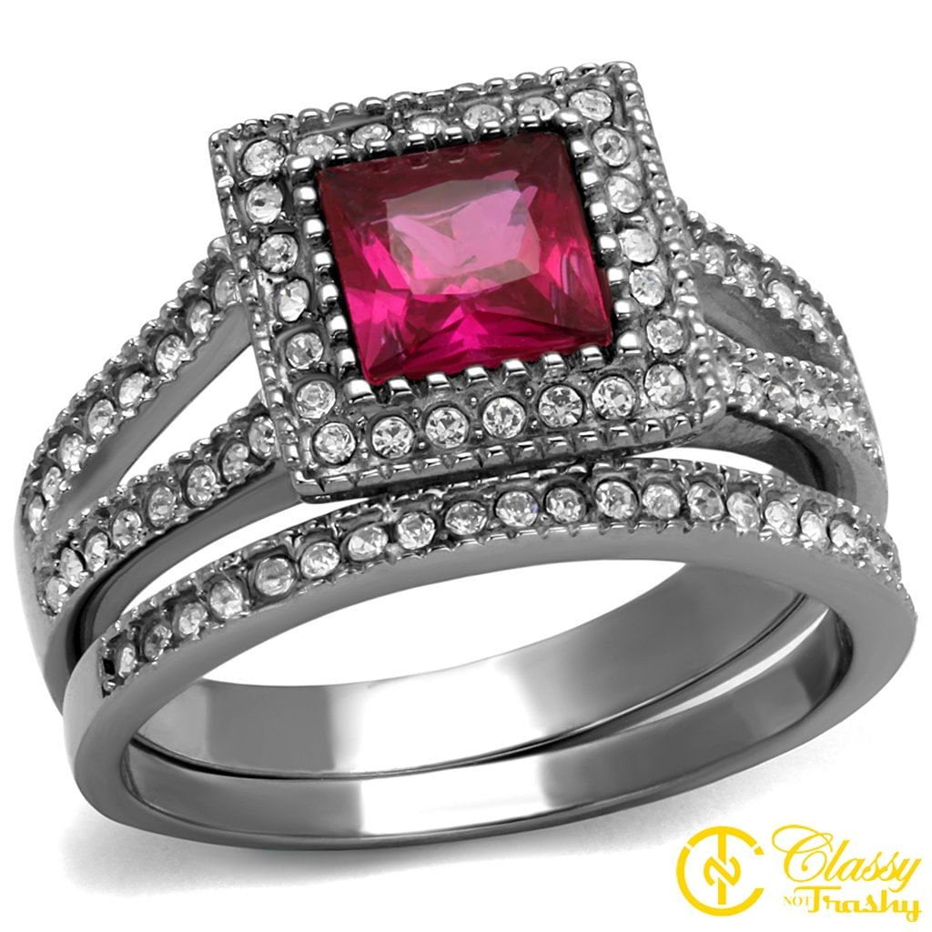 Womens Fashion Jewelry Ring Premium Grade High Quality Stainless Steel Purple Cubic Zirconia CZ by Classy Not Trashy®