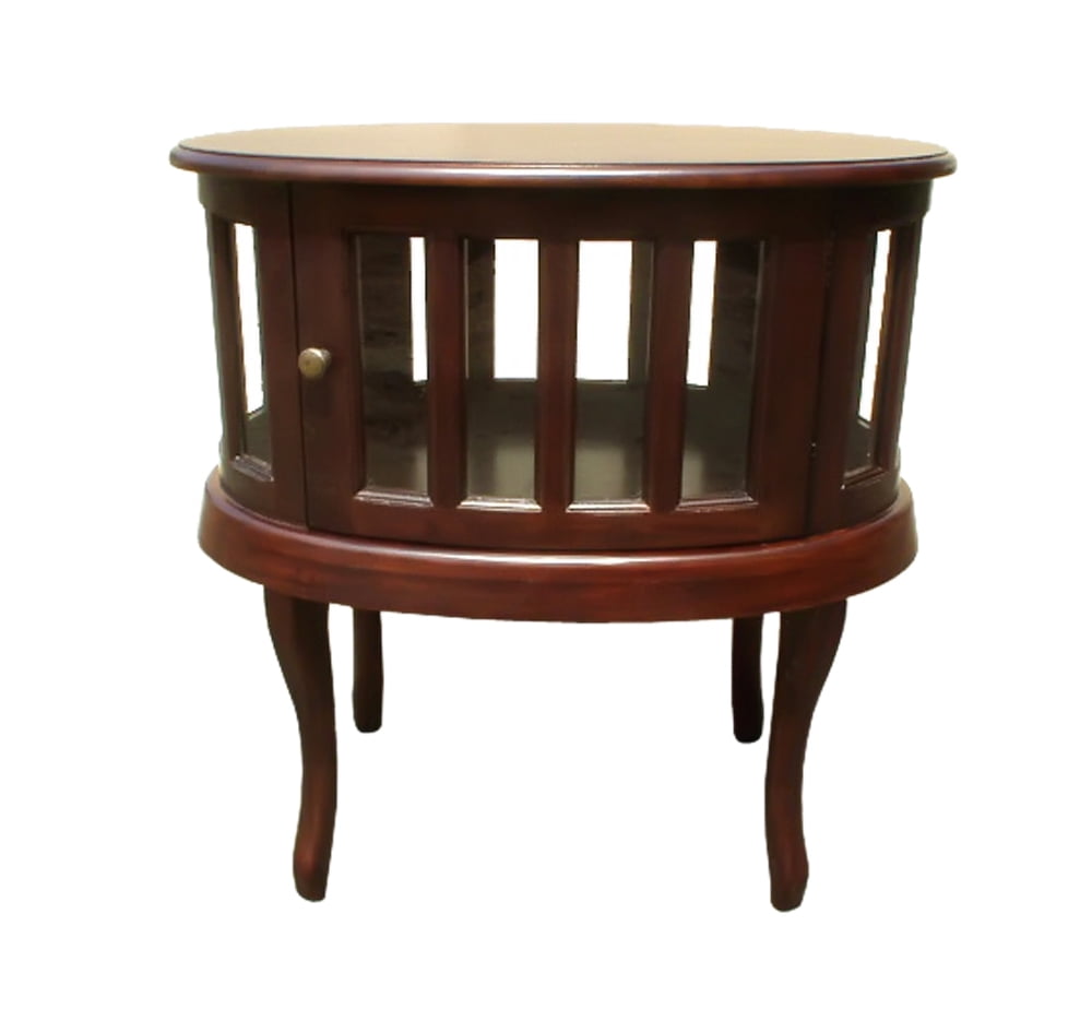 Handcrafted Mahogany Decorative Oval Tea Table with Storage