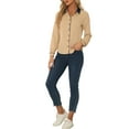 thumbnail image 2 of INSPIRE CHIC Women's Button Down Shirt Long Sleeve Work Peter Pan Collar Blouse Tops M Khaki, 2 of 5