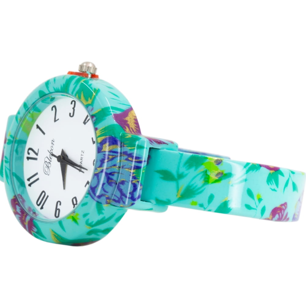 Blekon Collections Women’s Cuff Bangle Watch – Elegant Flower Design Bracelet Timepiece, Fashion Jewelry Wristwatch for Ladies, Stylish Dress Gift, Multiple Design Options (Design 2)