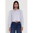 thumbnail image 2 of Womens Striped Long Sleeve Button Front Cropped Shirt, 2 of 5