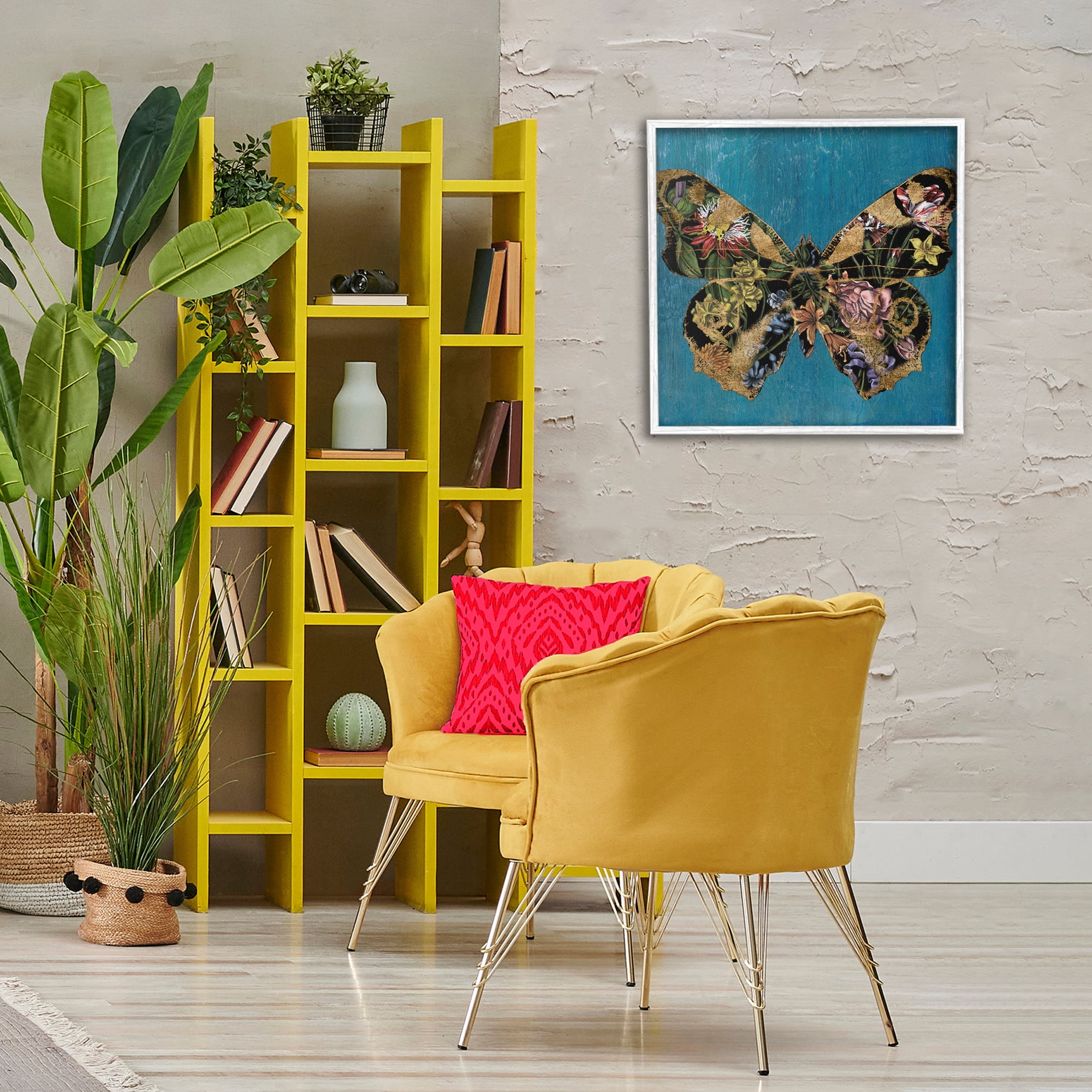Stupell Industries Vintage Floral Butterfly Animals & Insects Painting White Framed Art Print Wall Art, 24 x 24