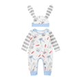 thumbnail image 1 of Girls Romper Baby Infant Spring Summer Rabbit Carrot Print Striped Cotton Bodysuit + Matching Hat 2 Piece Set Baby Romper Blue 3 Months-6 Months, 1 of 7