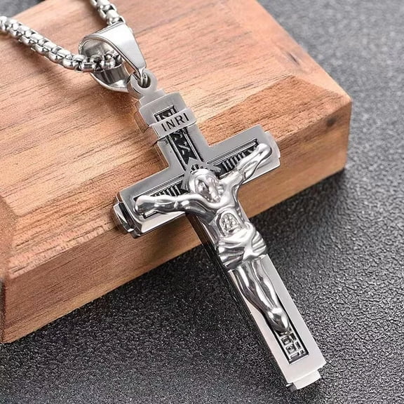 GKNET Men Silver Jesus Christ Crucifix Cross Pendant Christian Necklace Chain 24" Gift