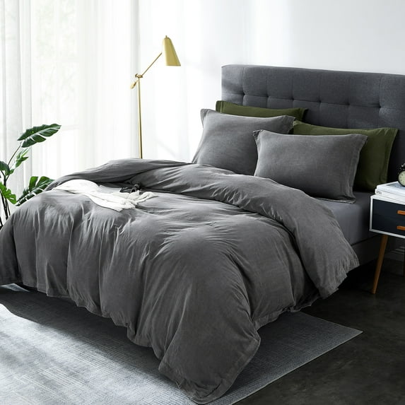 Tzou King Size Cotton Duvet Cover 104" W x 90" L Soft Comfortable Chic King Duvet Covers 3 Pcs, Dark Grey