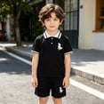 thumbnail image 2 of Boys Outfits Graphic Print Lapel Short Sleeve Button Polo Shirt Top And Shorts 2 Piece Casual Wear Boys' Clothing Sets Size 2-3 Years, 2 of 4