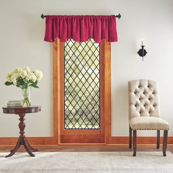 Martha Stewart Lucca Velvet Pomegranate Red Scallop One Piece Indoor Valance, 50"W x 18"L, Polyester, Adult
