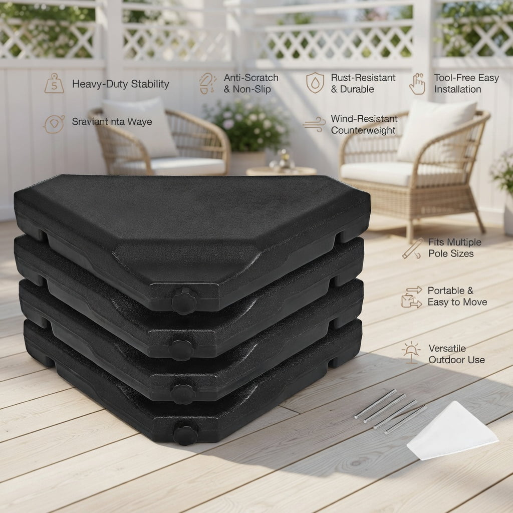 Resenkos Outdoor Umbrella Base, 4 Pieces 195 lbs Patio Cantilever Offset Umbrella Base Weight Sand, Black