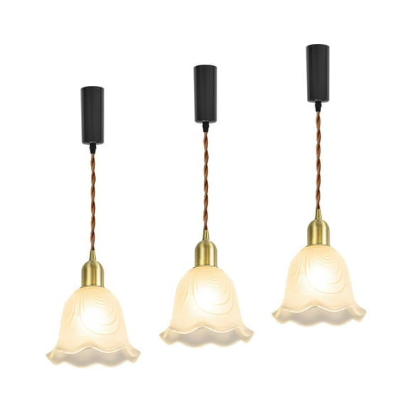 FSLiving Adjustable Height H Type Track Light with E26 Brass Base and White Glass Flower Shade Lighting Fixtures for Farmhouse Kitchen Sink (Bulb & Ceiling Track Sold Separately) - 3 Lights