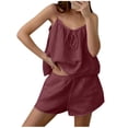 thumbnail image 3 of Lcziwo Two Piece Gauze Sets for Women Cotton Casual Y2k Pajama Set Spaghetti Strap Tie Front Cami Tops with Pockets Shorts Wine,S, 3 of 8