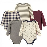 Hudson Baby Infant Boy Cotton Long-Sleeve Bodysuits 5pk, Burgundy Football, 12-18 Months