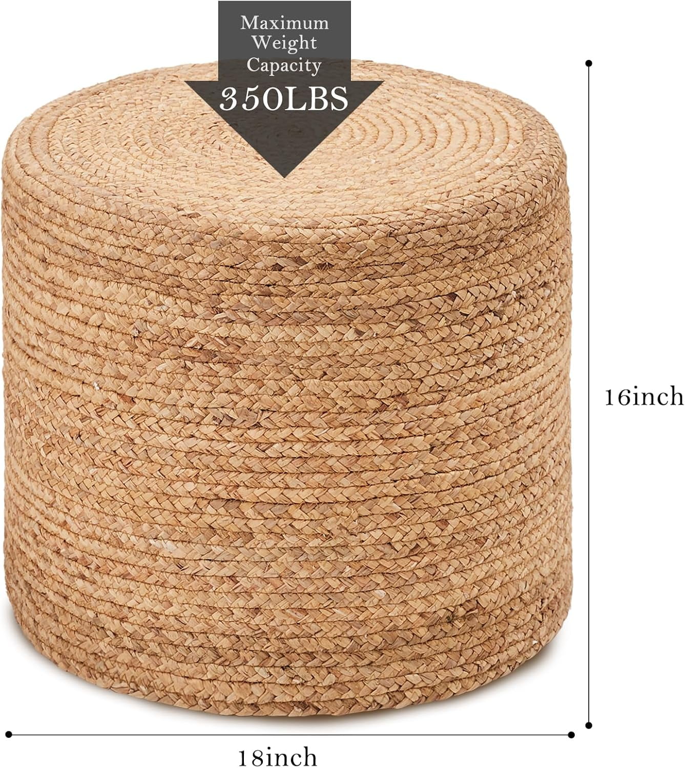 Handwoven Cattail Pouf Ottoman, Lightweight Durable Natural Jute Footrest, Versatile Vanity Stool Shoe Bench for Balcony Garden Living Room