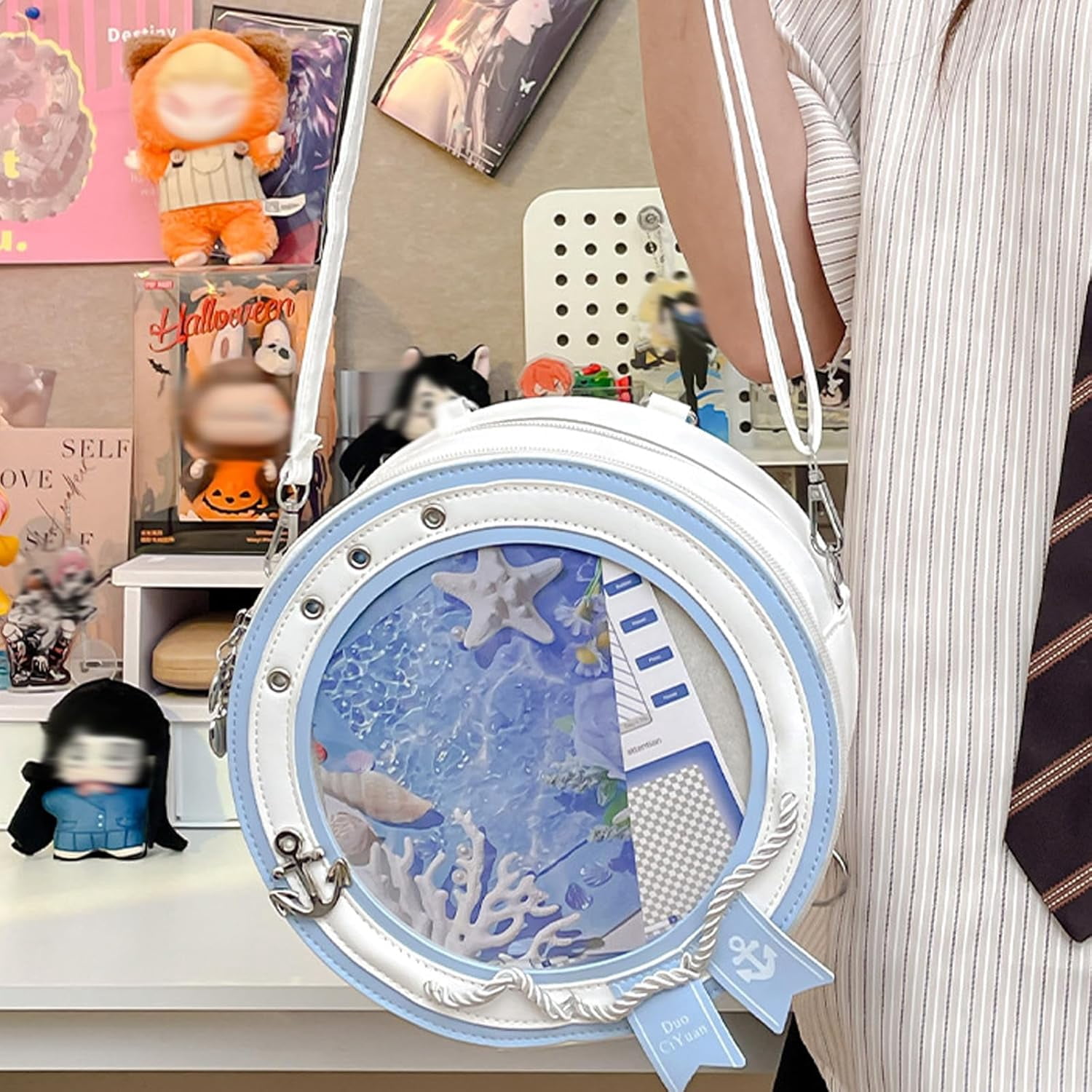 SPEKSEE Round ita Bag Shape Aesthetic Purse Cute Anime Sailor PU Leather Crossbody Pin Bag