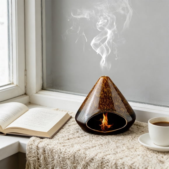 shyuyusa Triangular Ceramic Sage Burning Bowl, Palo Santo Incense Holder, Aromatherapy Ritual Container for Indoor Purification & Spiritual Decoration