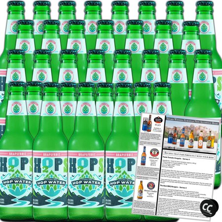 H2OPS Sparkling Hop Water 32PK- Grapefruit, 0 Alcohol, 0 Calorie, (32 Pack Glass Bottles) Craft Brewed, Premium Hops, Lightly Carbonated, Gluten Free, Unsweetened, NA Beer